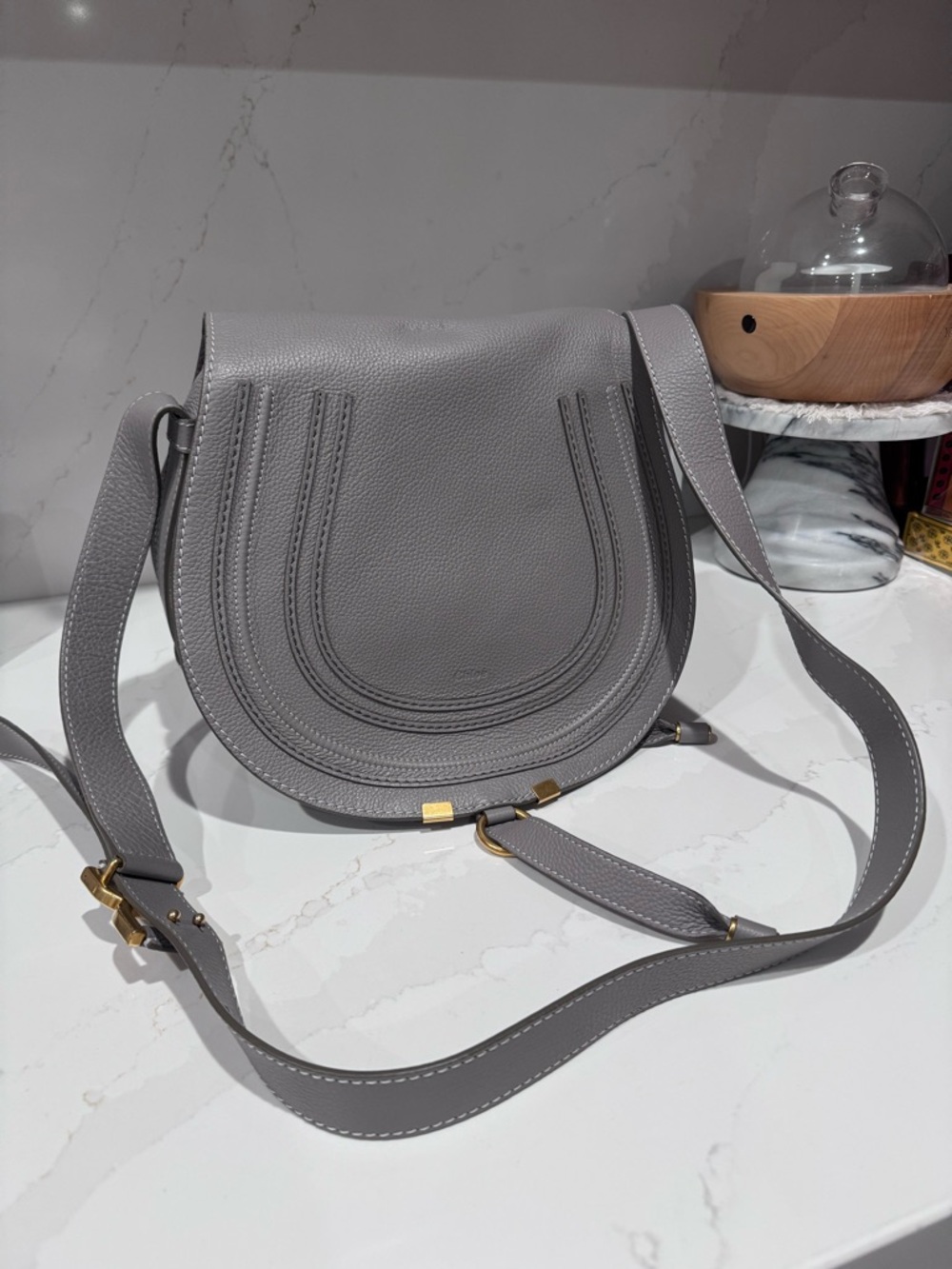 Chloe Gray Pebbled Leather Crossbody Saddle Bag